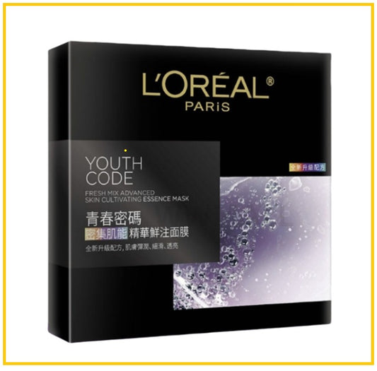 L'OREAL PARIS 歐萊雅青春密碼注入式發酵精華面膜5片 LOREAL YOUTH CODE FRESH MIX ADVANCED SKIN CULTIVATING BLACK ESSENCE MASK 5 SHEETS
