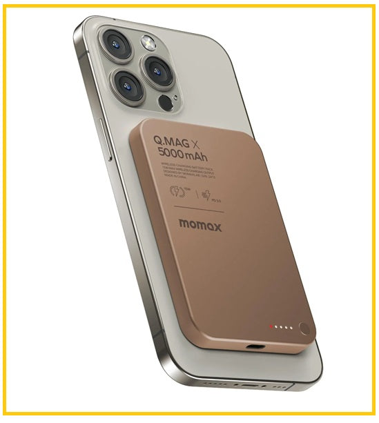 MOMAX 2合1內建伸縮充電線移動電源 Q.MAG X MAGNETIC WIRELESS POWER BANK 5000MAH GEN 2 #BLACK / #TITANIUM / #SANDSTONE / #PINK / #ORANGE IP116AD / IP116AE / IP116AL2 / IP116AP / IP116AM