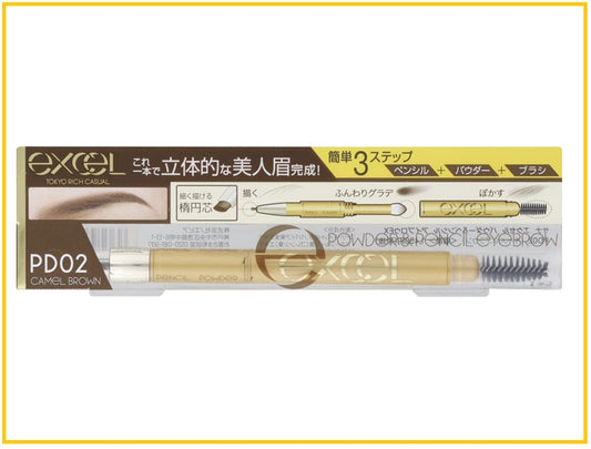 EXCEL 優潔寶3合1持久造型眉筆 POWDER & PENCIL EYEBROW #PD02 CAMEL BROWN / #PD05 GRAYISH BROWN 0.4G