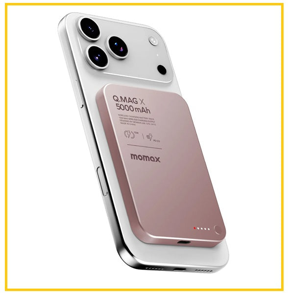 MOMAX 2合1內建伸縮充電線移動電源 Q.MAG X MAGNETIC WIRELESS POWER BANK 5000MAH GEN 2 #BLACK / #TITANIUM / #SANDSTONE / #PINK / #ORANGE IP116AD / IP116AE / IP116AL2 / IP116AP / IP116AM