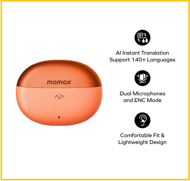 MOMAX 翻譯無線降噪夾耳式耳機 1-VIBE CLIP M.IN.D #BLACK / #ORANGE / #SILVER BT15D